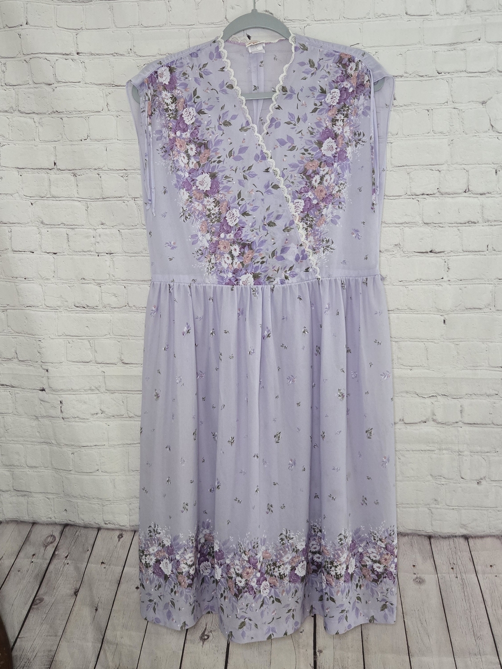 VTG 60s Laurel Ridge lavender floral babydoll dress lace trim sheer Coquette